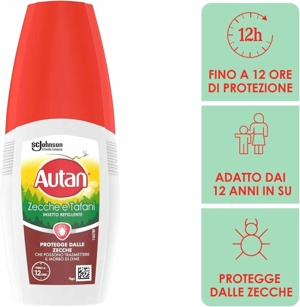 AUTAN SPRAY ANTIZECCHE ANTIZANZARE E TAFANI FINO A 3 ORE DI PROTEZIONE DAI TAFANI E 12 DALLE ZECCHE 100 ML