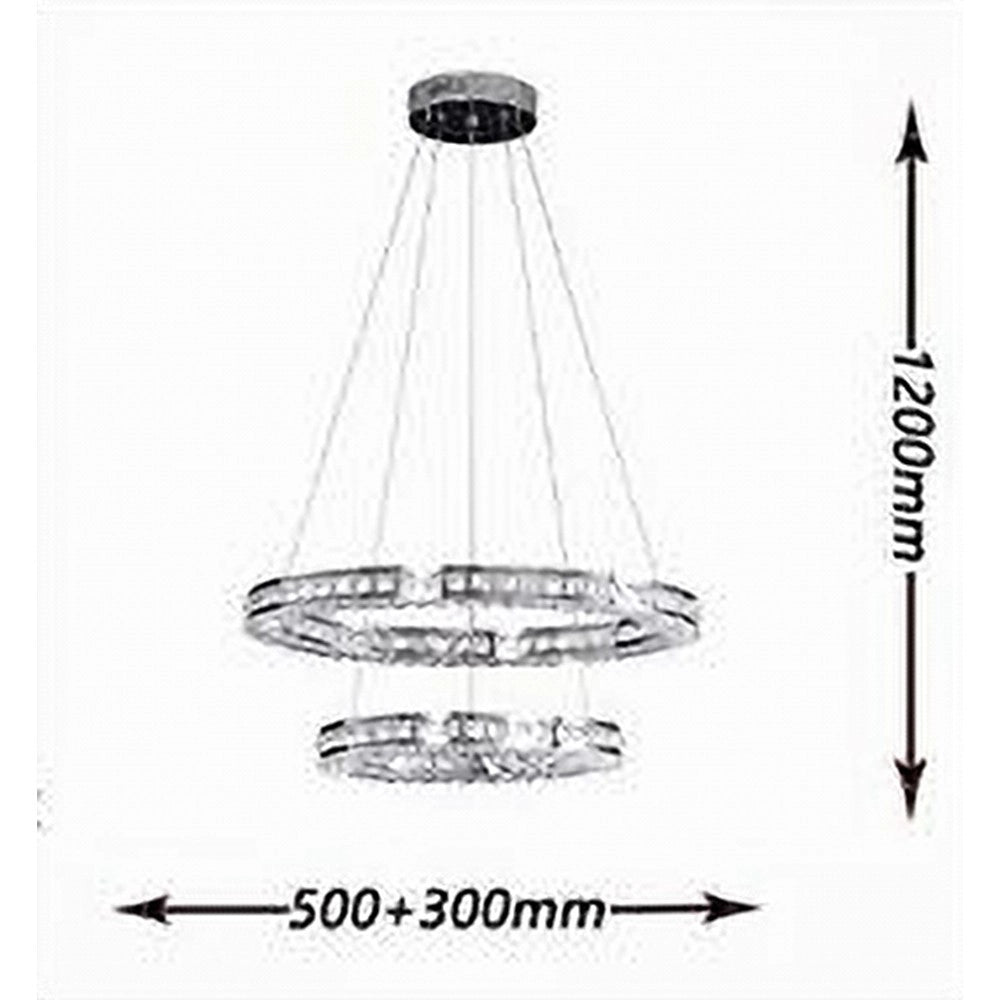 Trade Shop - Lampadario Led Soffitto 40 W Sospeso 2 Anelli In Cristallo Luce Fredda 8000k B71 -