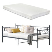 Divano Kerava in Acciaio Letto Singolo con Materasso a Schiuma Fredda 90 x 200 cm - Grigio Scuro [en.casa]
