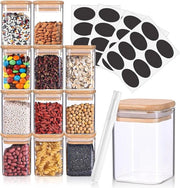 Set di contenitori in vetro 12 pezzi con coperchio quadrato in bambù per contenitori di scorta - contenitori per erbe - 175 ml - etichette adesive - pennarelli in gesso