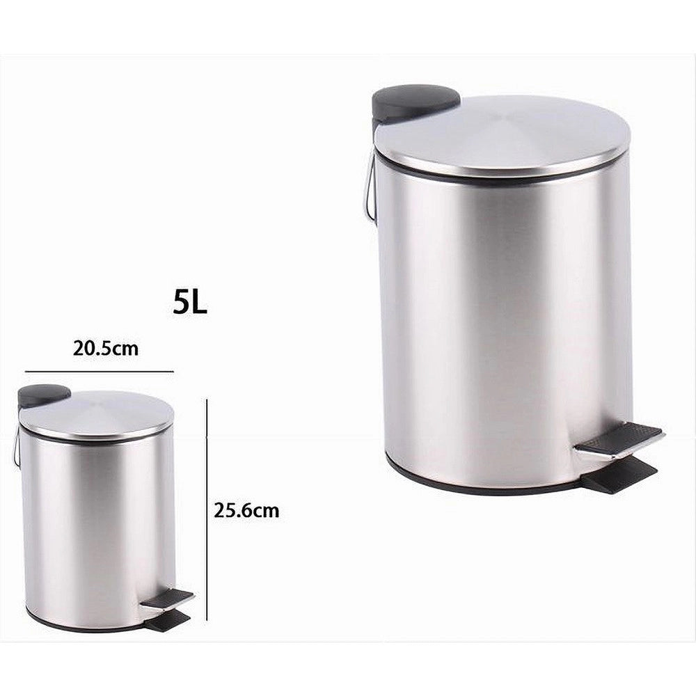 Trade Shop - Pattumiera Acciaio A Pedale 5litri Bidone Cestino Spazzatura Da Bagno Casa 87444 -