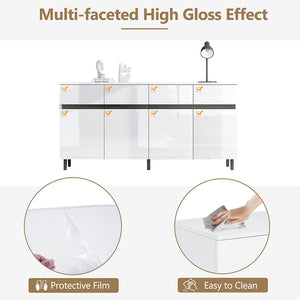 Credenza Lucida con Cassetti - Xylo - 4 Cassetti, 2 Ante e Ripiani Regolabili