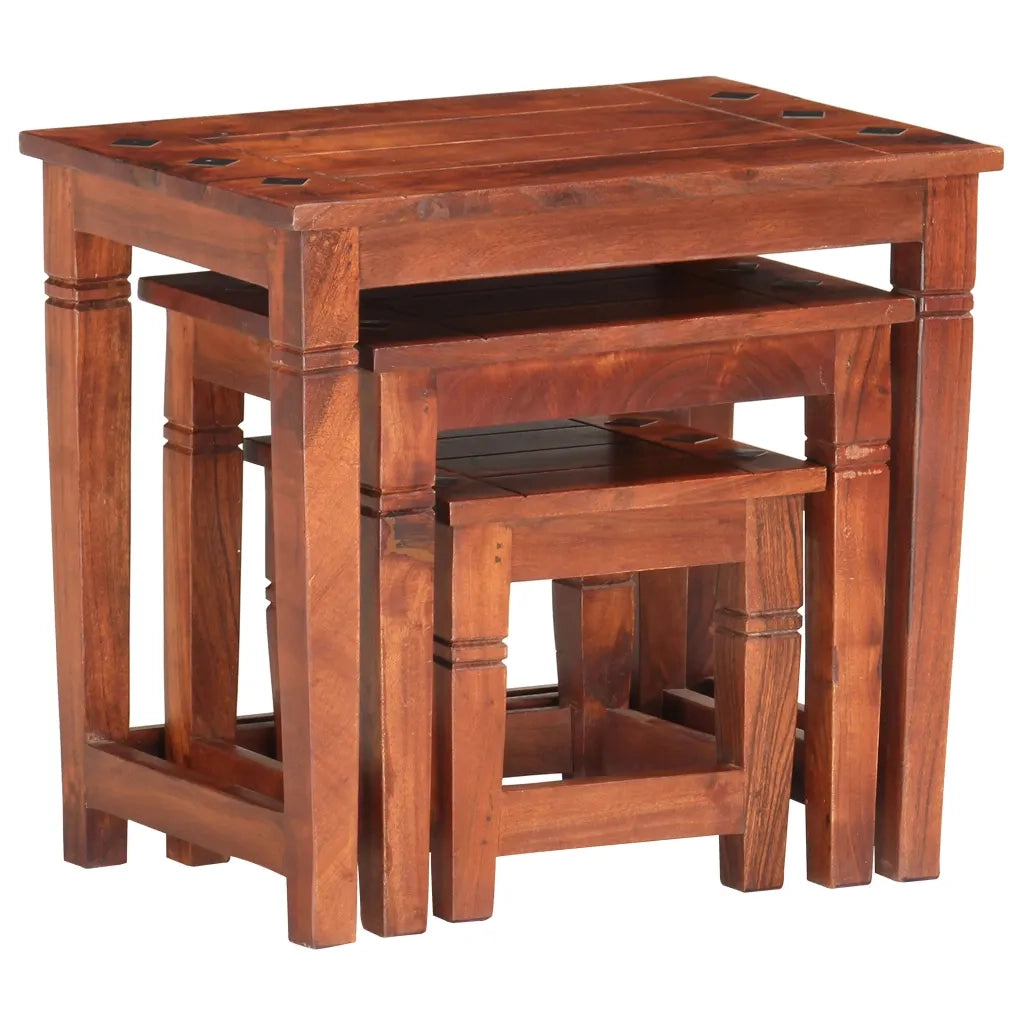 Tavolini Impilabili 3 pz in Legno Massello di Acacia 286263