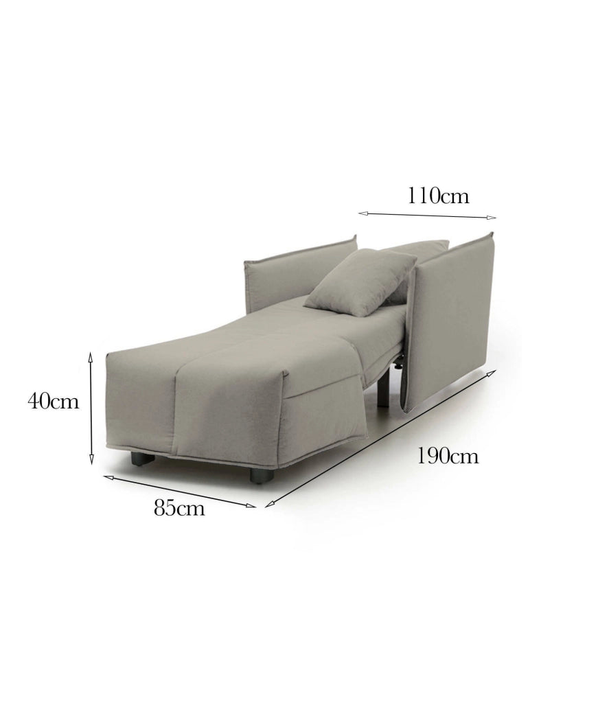 Divano Letto Atlantis, Divano singolo, Made in Italy, Poltrona soggiorno con apertura a carrello, in tessuto imbottito, con Braccioli standard, cm 110x90h85, colore Beige