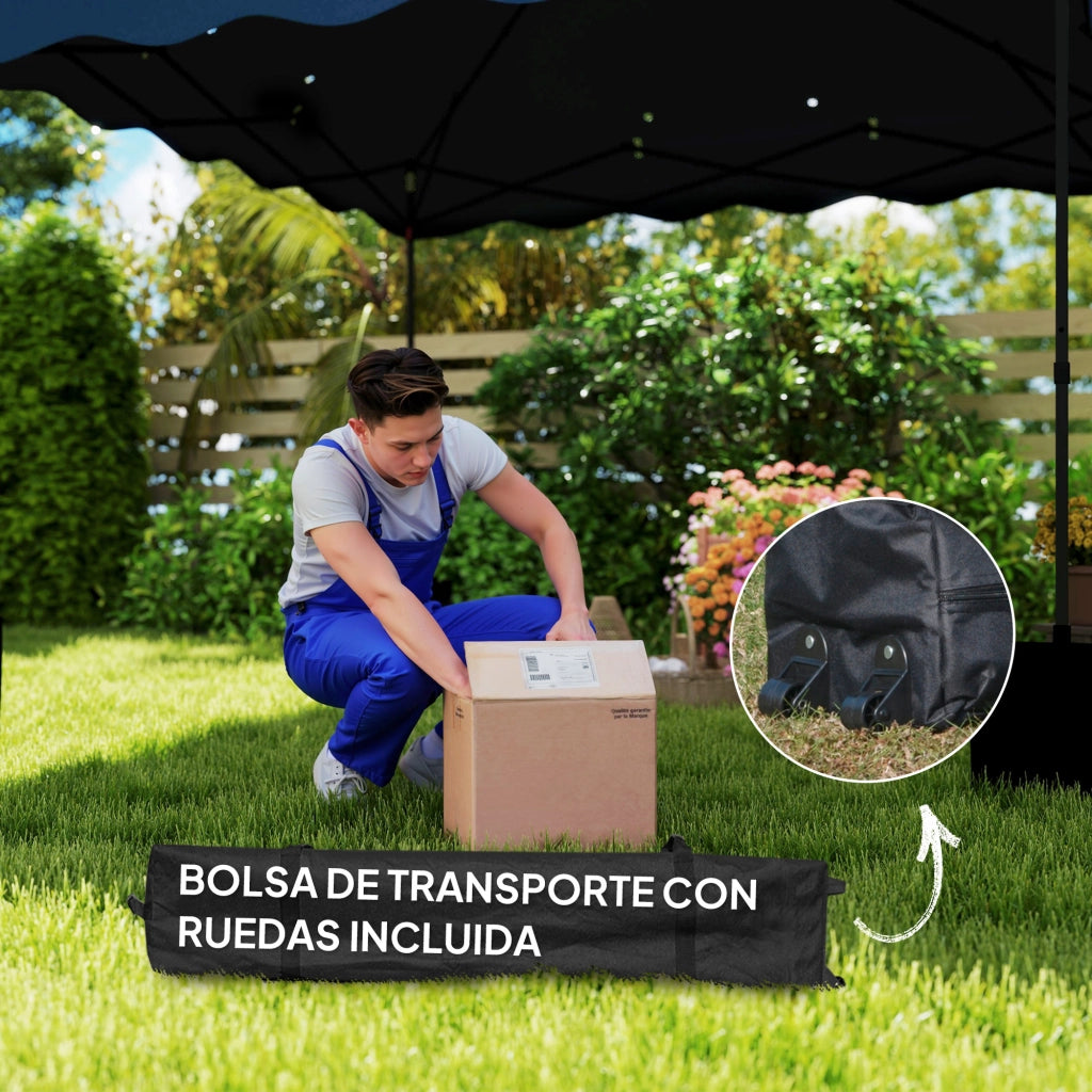 Tenda da Giardino Pieghevole 3x3m ¨C zephmum ¨C Blu Scuro con Protezione UV e Ruote