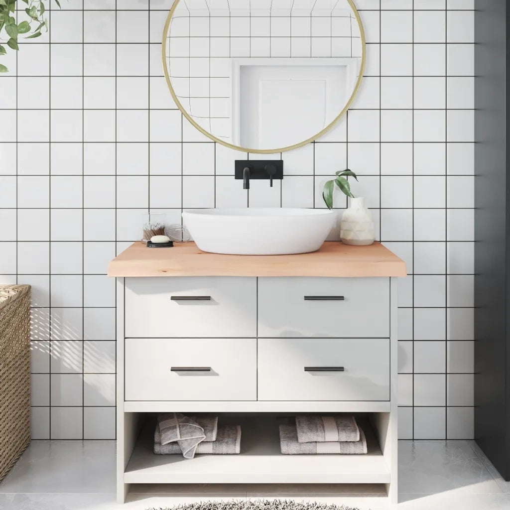 Piano Bagno 100x50x(2-6) cm in Legno Massello Non Trattato CFW1016144