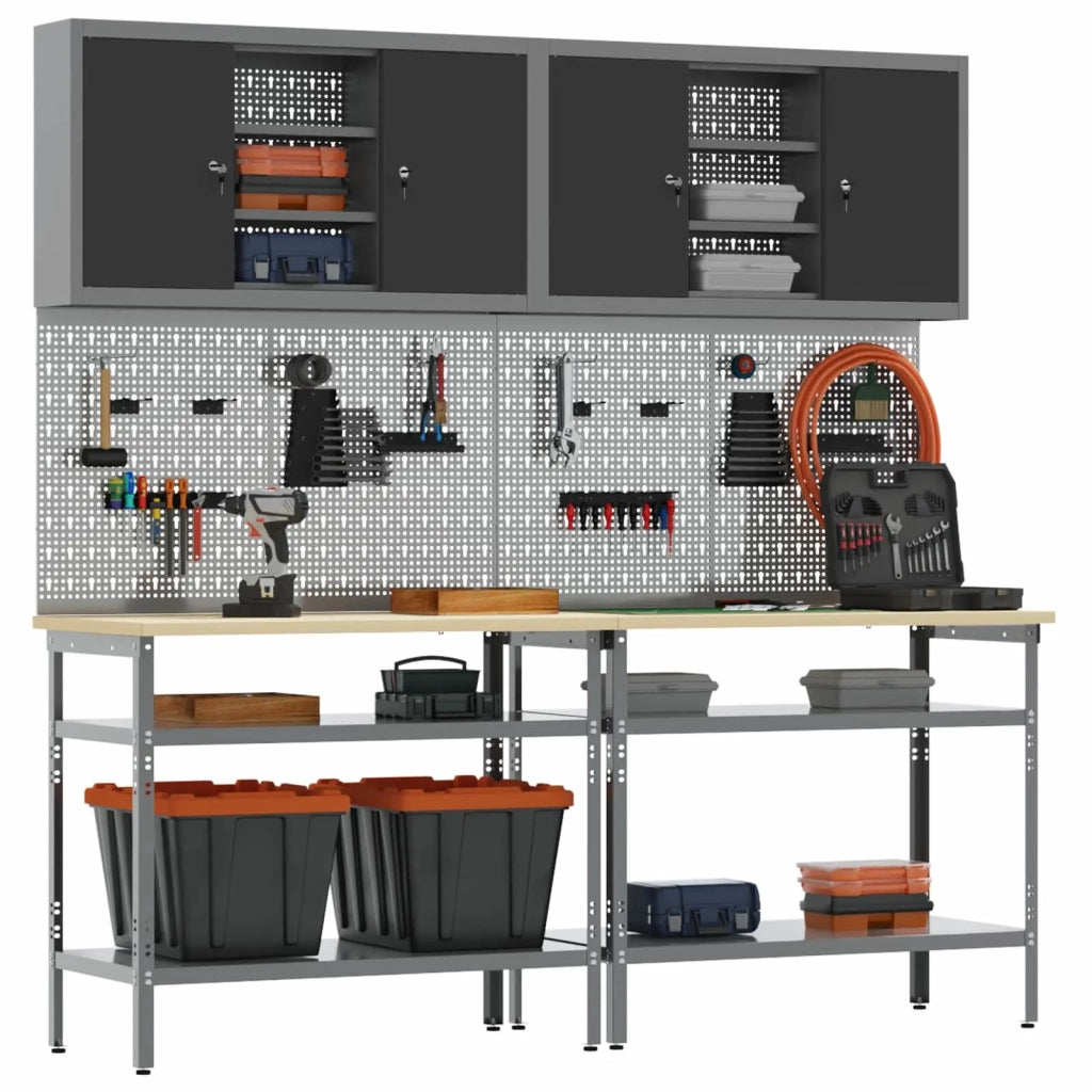 Set banco da lavoro con lo scaffale 8 pcs Nero e Grigio 3321502