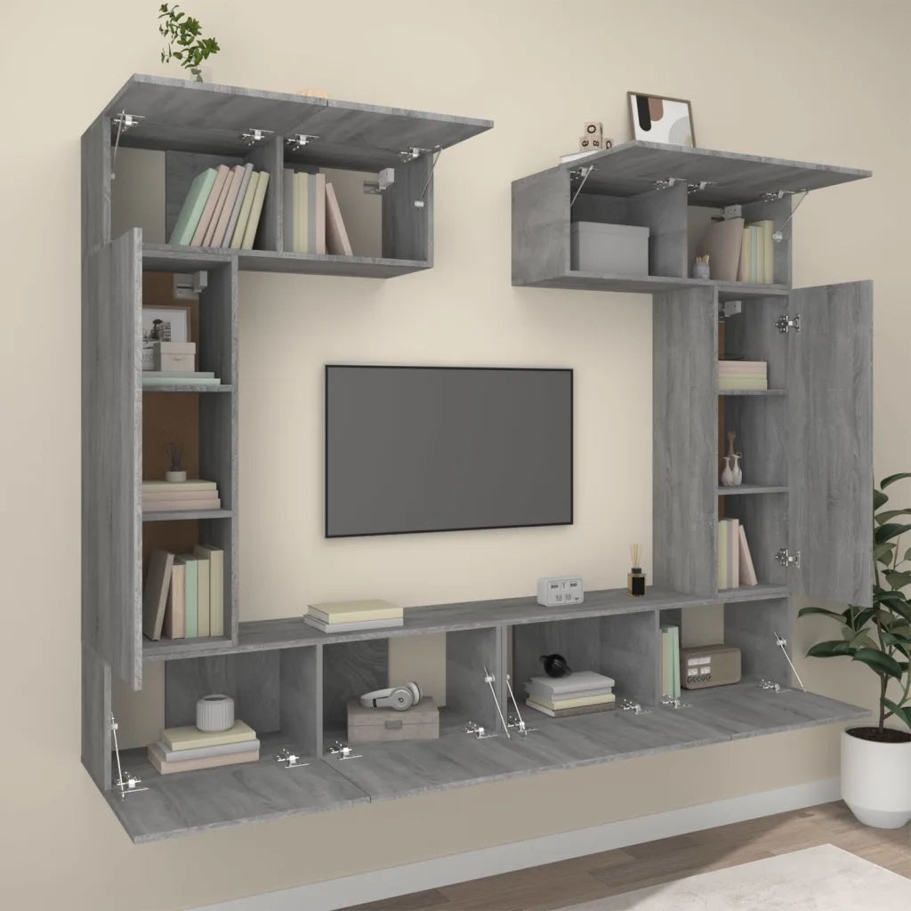 Set di Mobili Porta TV 6 pz | Armadietto TV | Mobile Porta TV Grigio Sonoma in Legno Multistrato