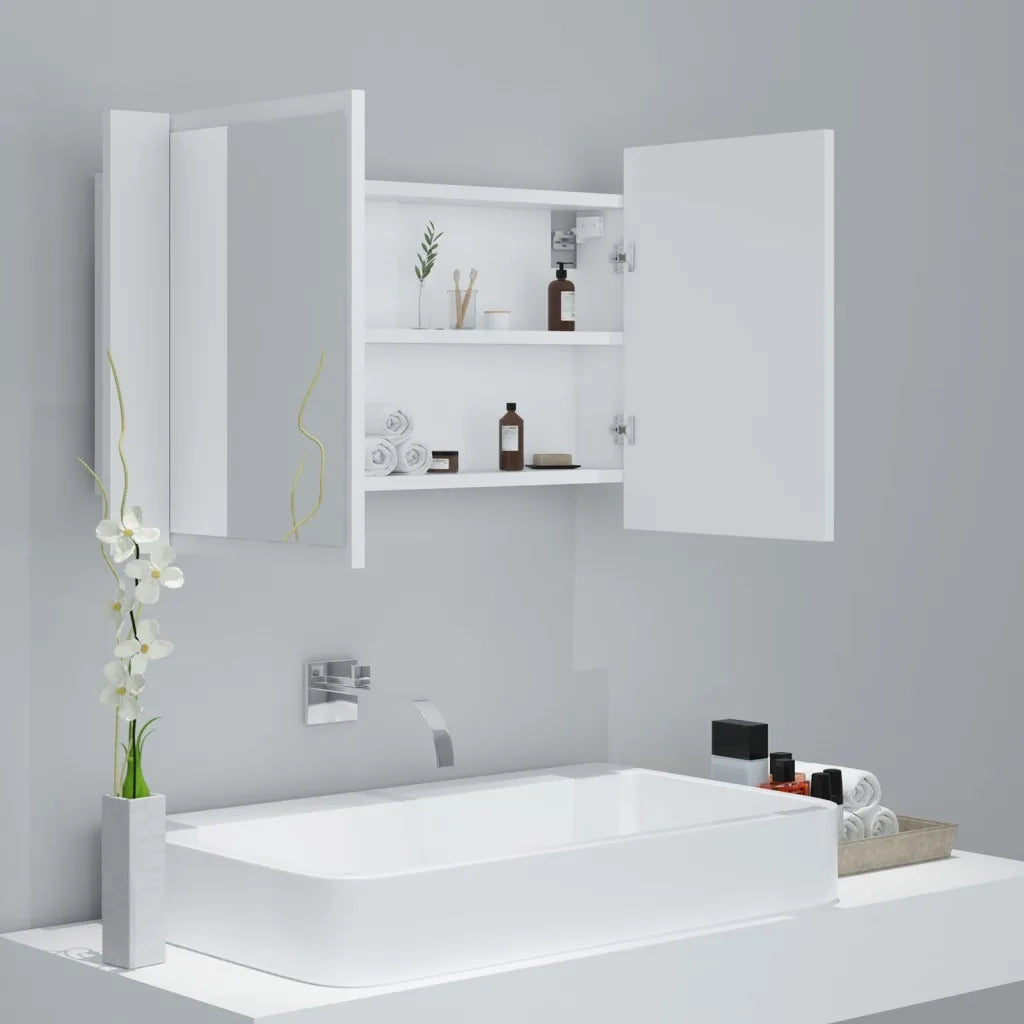 Armadietto a Specchio con Luci LED-Mobiletto a specchio Bianco 80x12x45 in Acrilico