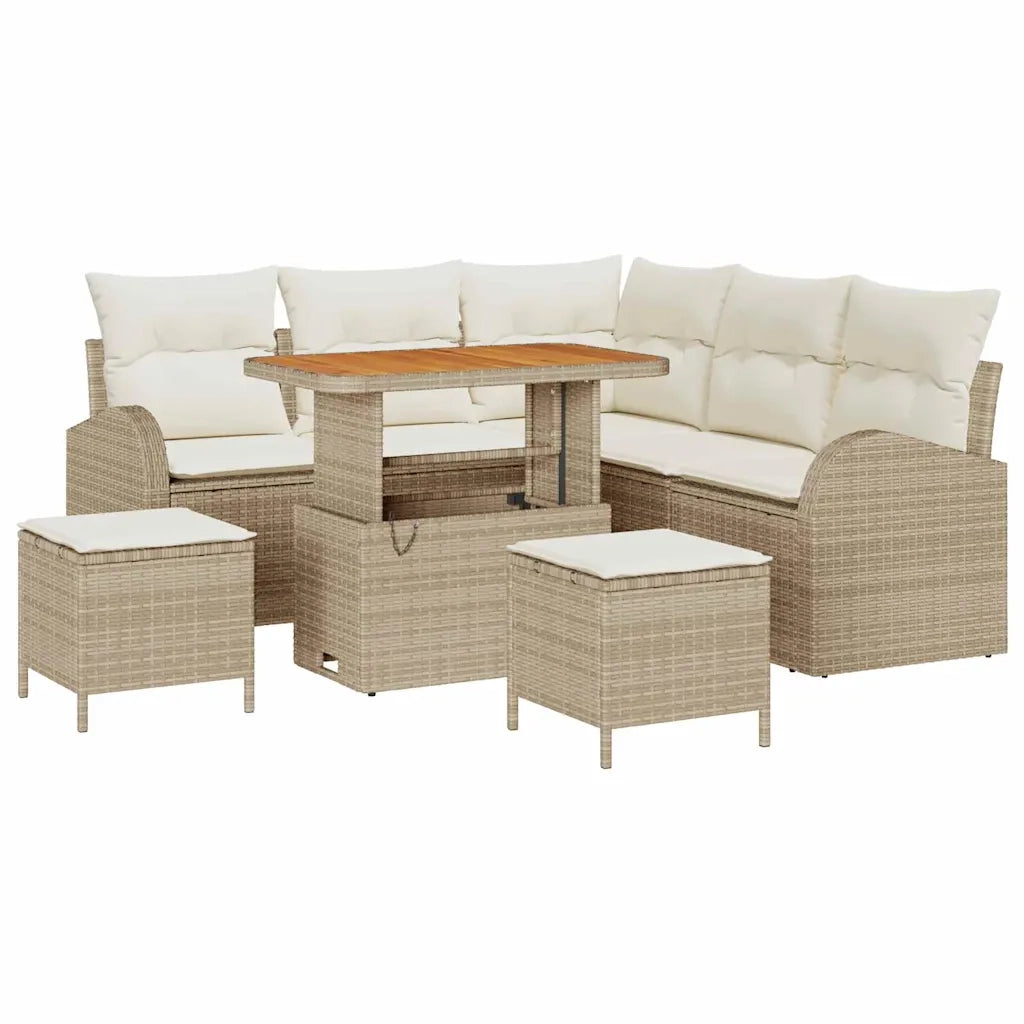 Set Divano da Giardino con cuscino 8 pcs Beige polyrattan