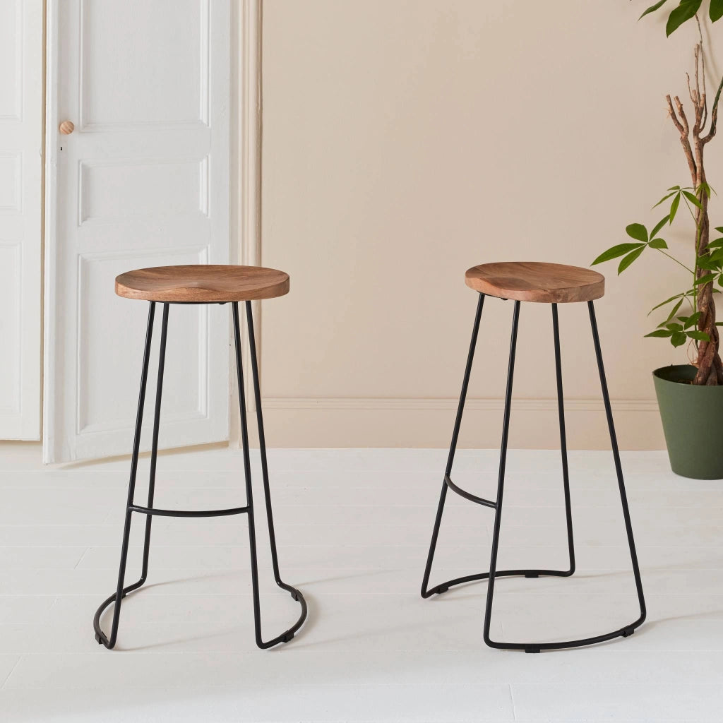 Set di 2 sgabelli da bar in legno di mango e acciaio, 75cm, marrone