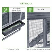 Pollaio Prefabbricato in Legno per 2 Galline con Recinzione e Nido per Cova, 150.5x54x87cm