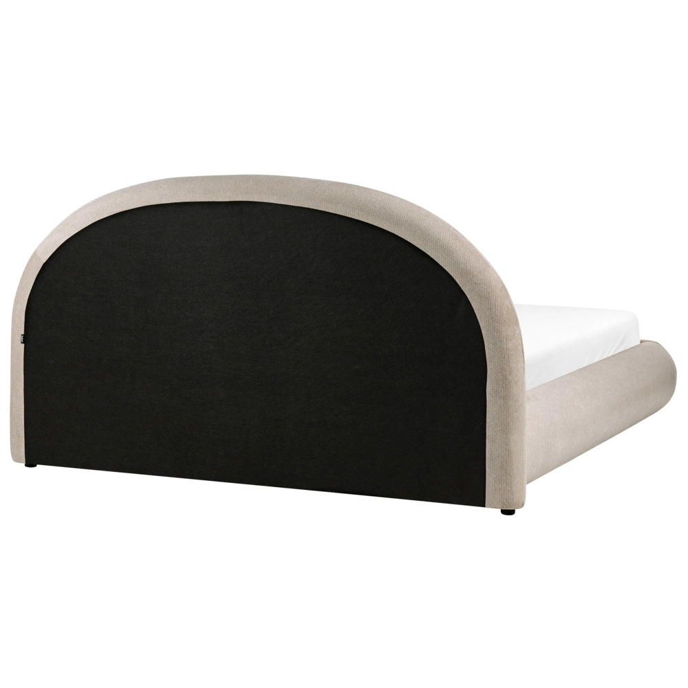 Letto in tessuto tortora 180 x 200 cm con testiera imbottita rete sollevabile e vano contenitore
