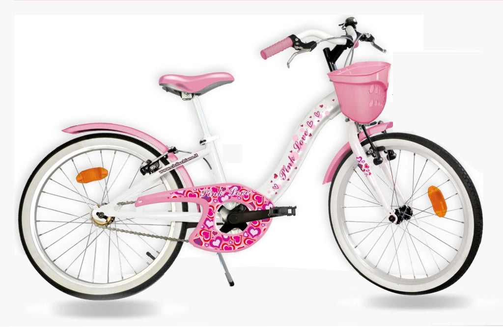 SCH PINK LOVE 20", bicicletta per bambini, adatta a bambini tra i 6 e i 10 anni, per altezza tra 120 e 155 cm, cestino,