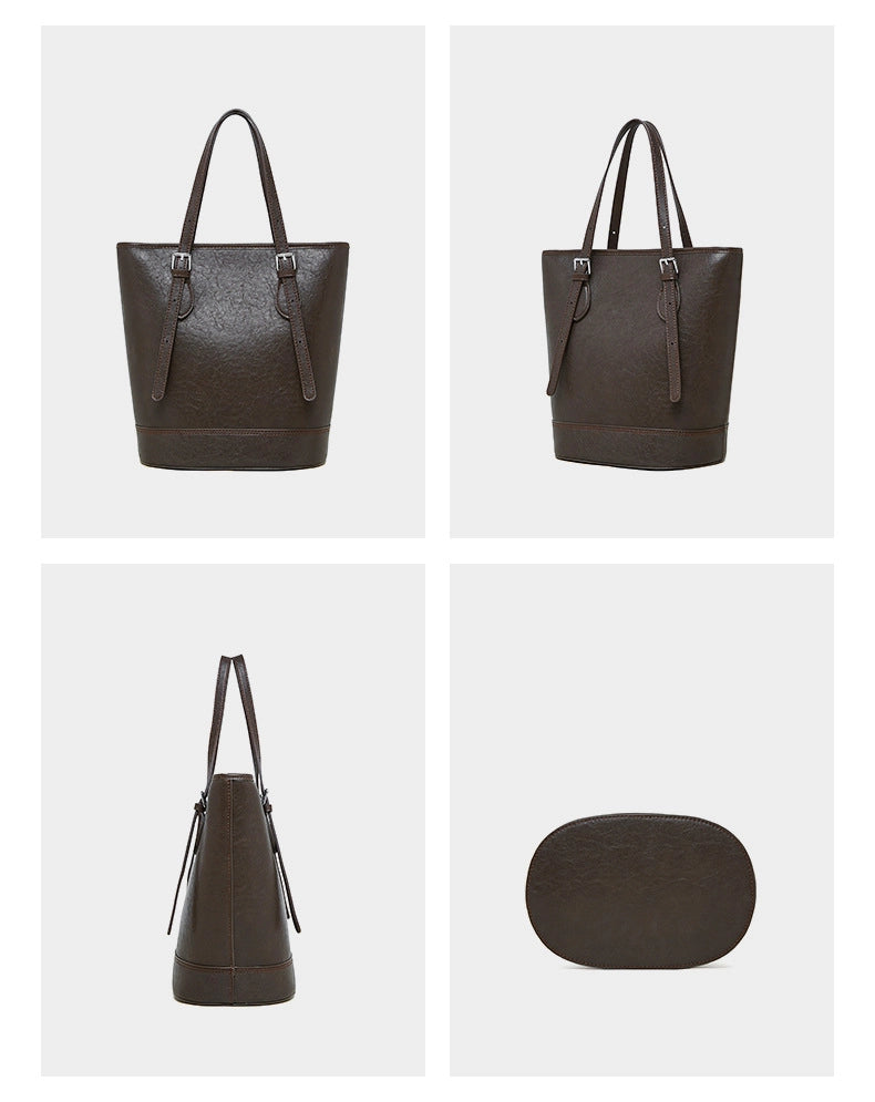 Borsa a mano da donna in vera pelle, modello tote bag, borsa a tracolla, marrone