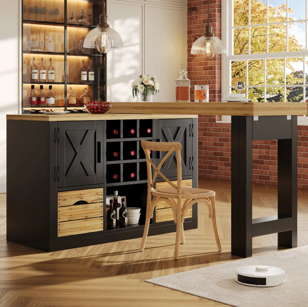 Tavolo da pranzo estensibile con sideboard girevole nero