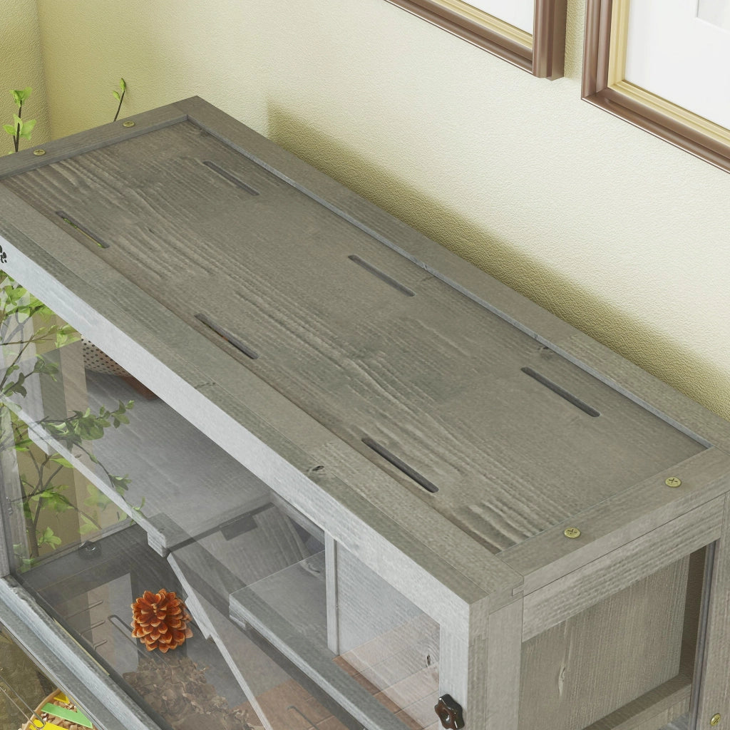 Gabbia per Criceti in Legno 3 Livelli ¨C Xylo ¨C con Casetta, Ruota, Rampe, 80x50x84cm Grigio