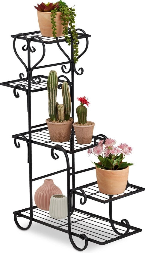Piattaforma per piante in metallo - 75x56x23 cm - interna - con 5 livelli - nero