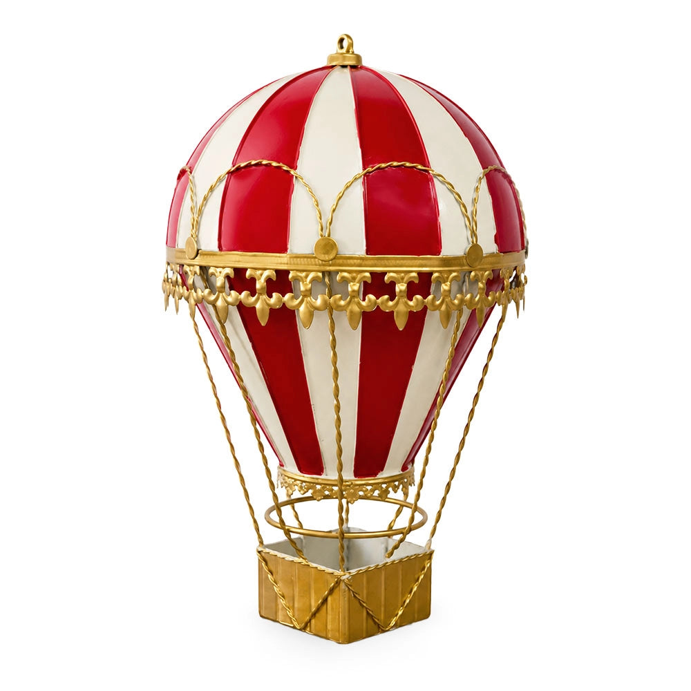 Mongolfiera Decorativa h 35 cm Metallo Rossa e Dorata da Appendere o Appoggiare