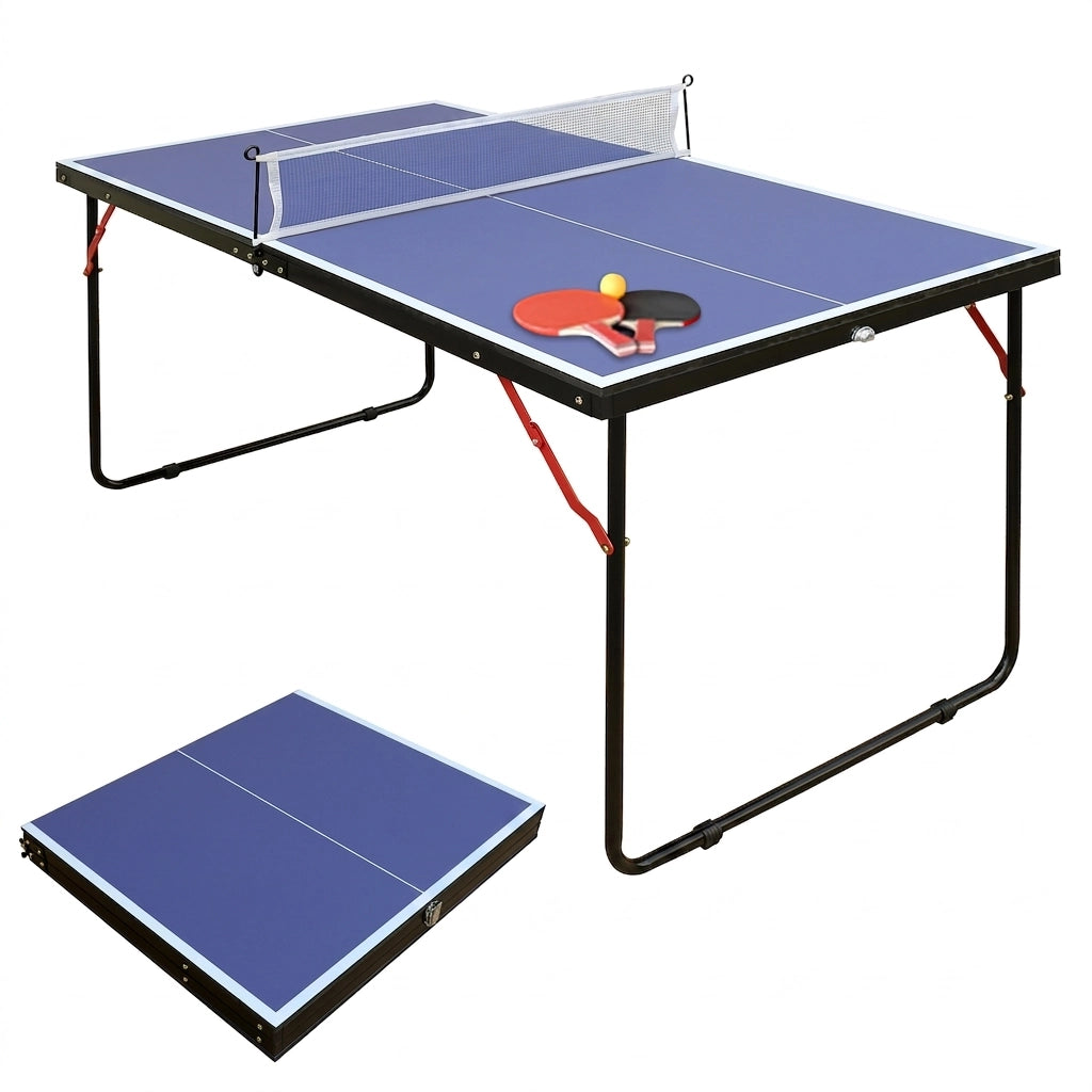 Tavolo da Ping Pong Pieghevole 137;2×76;2×68;6 cm con Rete; 2 Racchette e 3 Palline; Blu