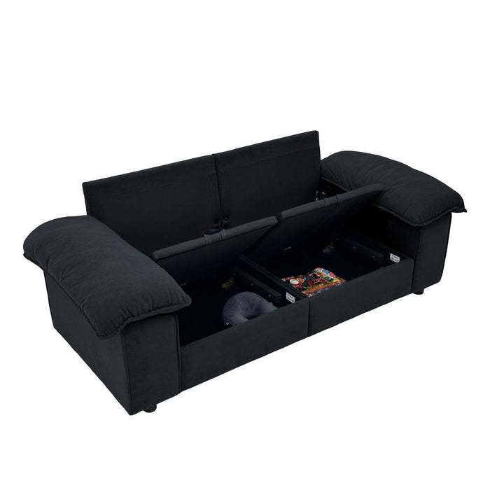 Divano 2 posti con contenitore - Xylo - Design cloud, tessuto morbido, nero