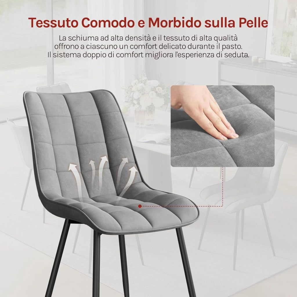 BH142hgr-4 4X Sedie Sala da Pranzo Vintage Sgabello Imbottito con Rivestimento in Velluto Grigio Chiaro