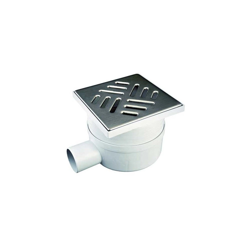 CHIUSINO CON SCARICO LATERALE GRIGLIA IN ACCIAIO  INOX 11,5x11,5 cm - scarico Ø 50 mm