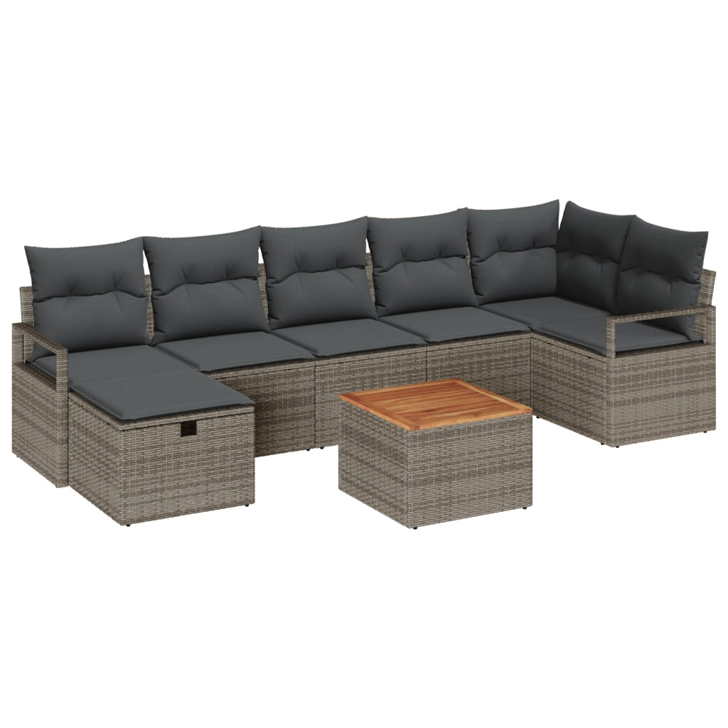 Set di divani da giardino a 8 pezzi con cuscini grigi in polyrattan