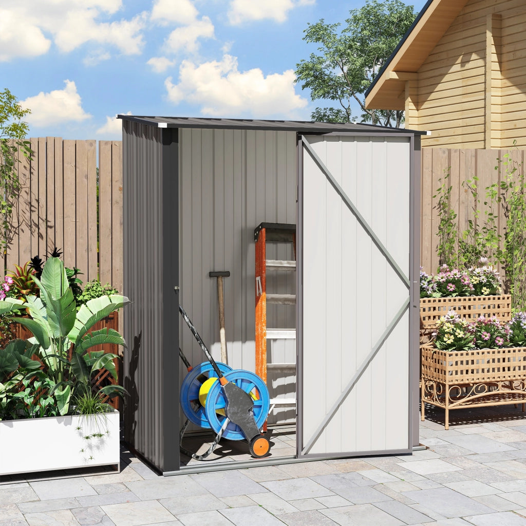 Casetta da Giardino 161,5x94,5x196 cm Porta Attrezzi con Catenaccio in Acciaio Grigio Chiaro