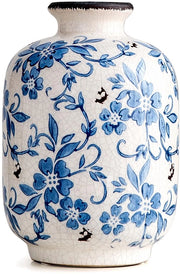 Vaso ceramico, porcellana bianca e blu, grande vaso blu per la casa, decorazione rustica rurale per la casa, vaso da tavolo per fiori