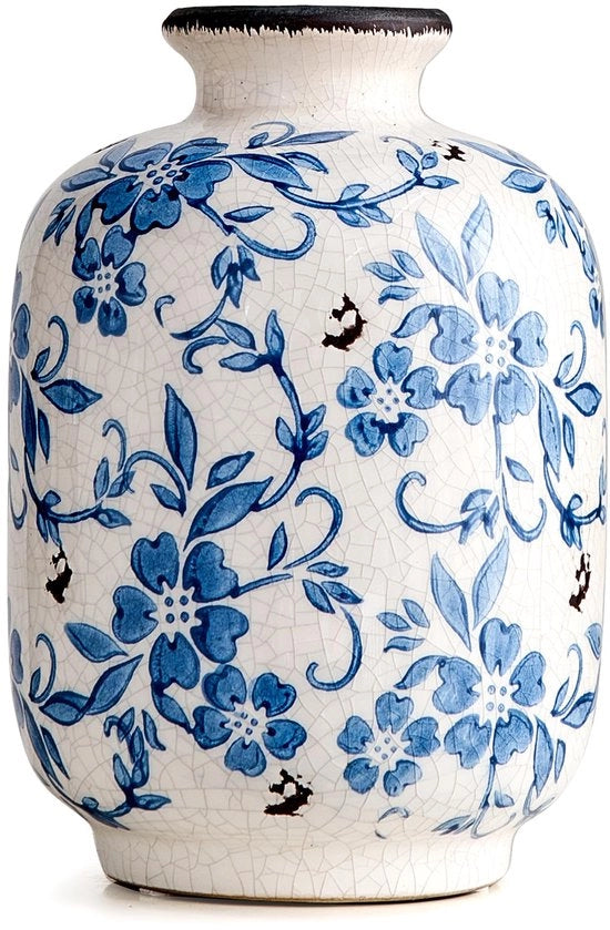Vaso ceramico, porcellana bianca e blu, grande vaso blu per la casa, decorazione rustica rurale per la casa, vaso da tavolo per fiori