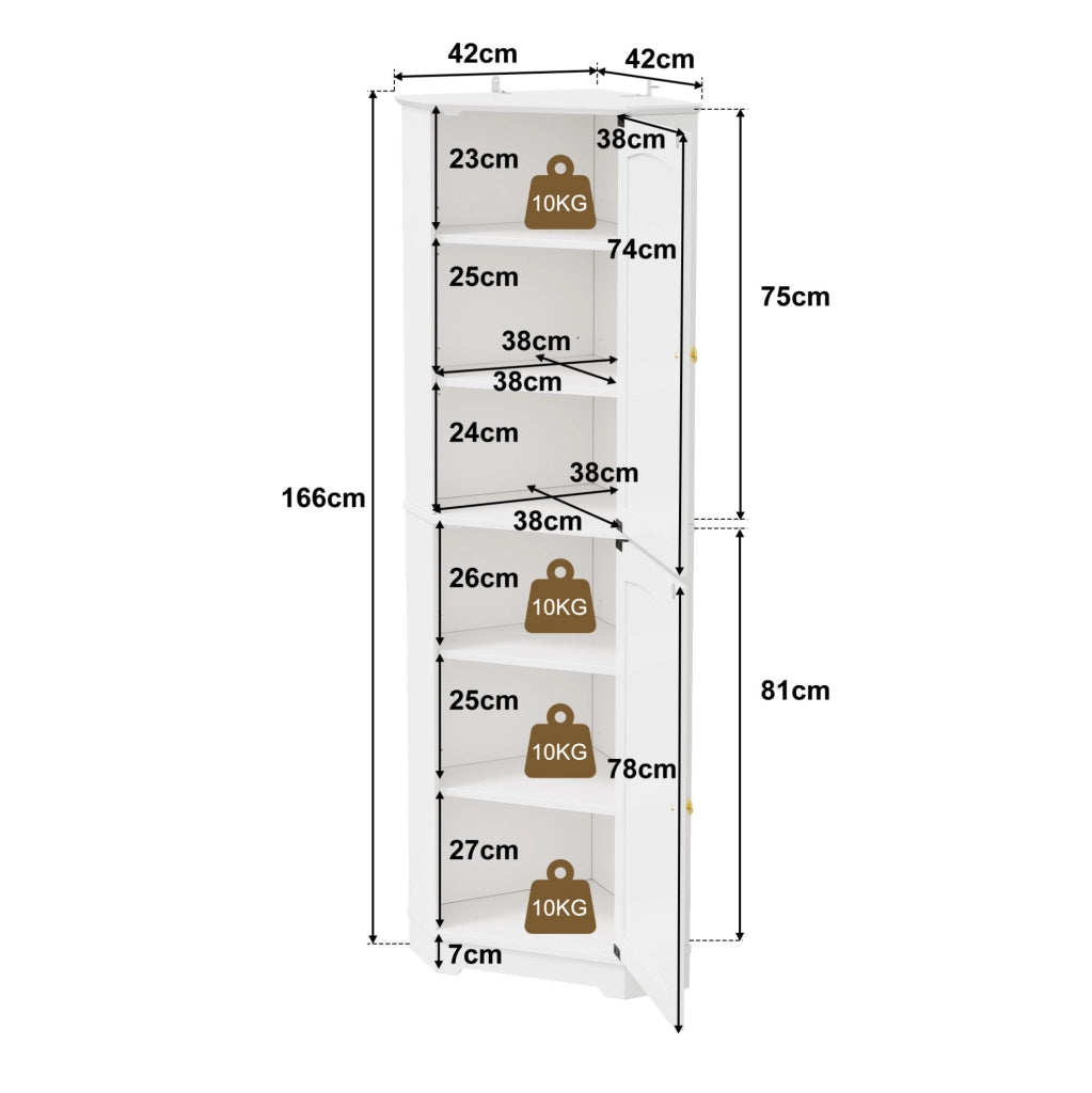 Mobile angolare alto in MDF bianco 42x42x166 cm