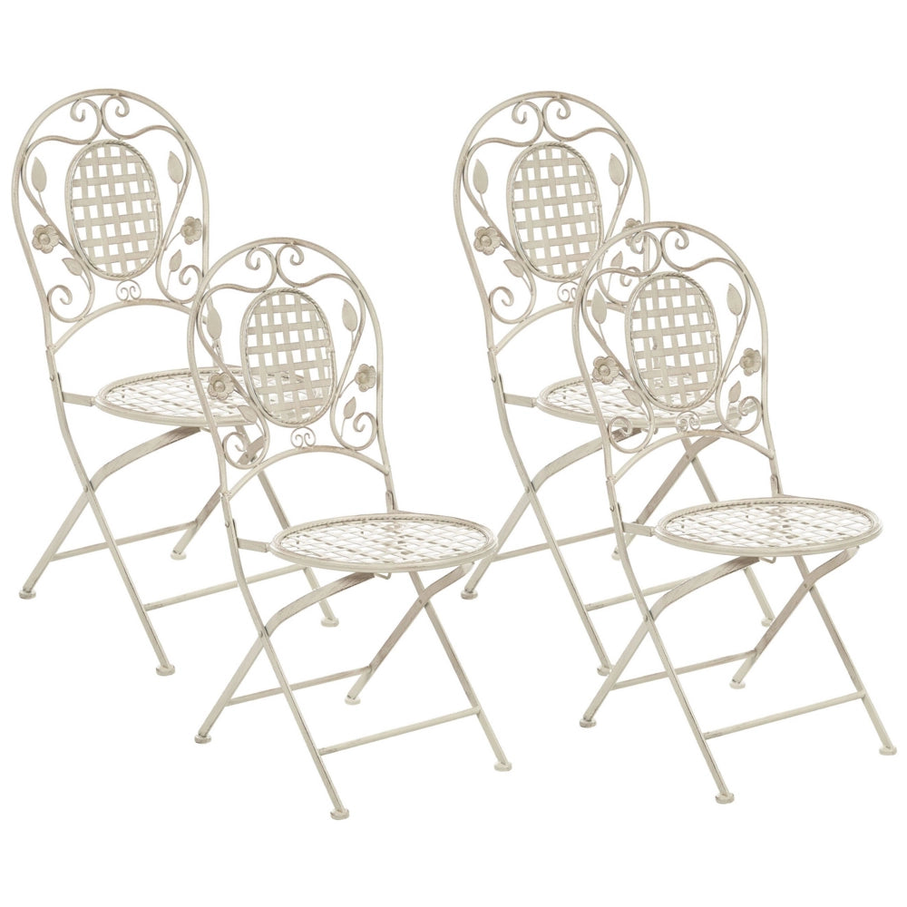 Set di 4 Sedie da Giardino Bistro Pieghevoli in Metallo Bianco Sporco