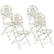 Set di 4 Sedie da Giardino Bistro Pieghevoli in Metallo Bianco Sporco