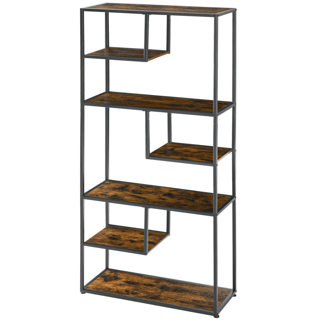Mobile Libreria a 7 Livelli in Legno e Acciaio Stile Industriale. 83x34x180 cm. Marrone