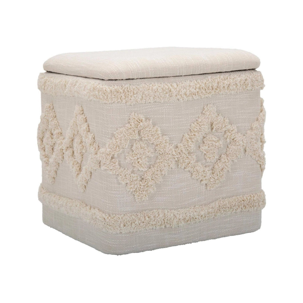 Pouf contenitore Jarrar, Baule contenitore, Supporto per divano, Poggiapiedi con box, Bianco, 40x40 h40 cm