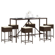 vidaXL Set Bar da Giardino 7 pz con Cuscini in Polyrattan Marrone