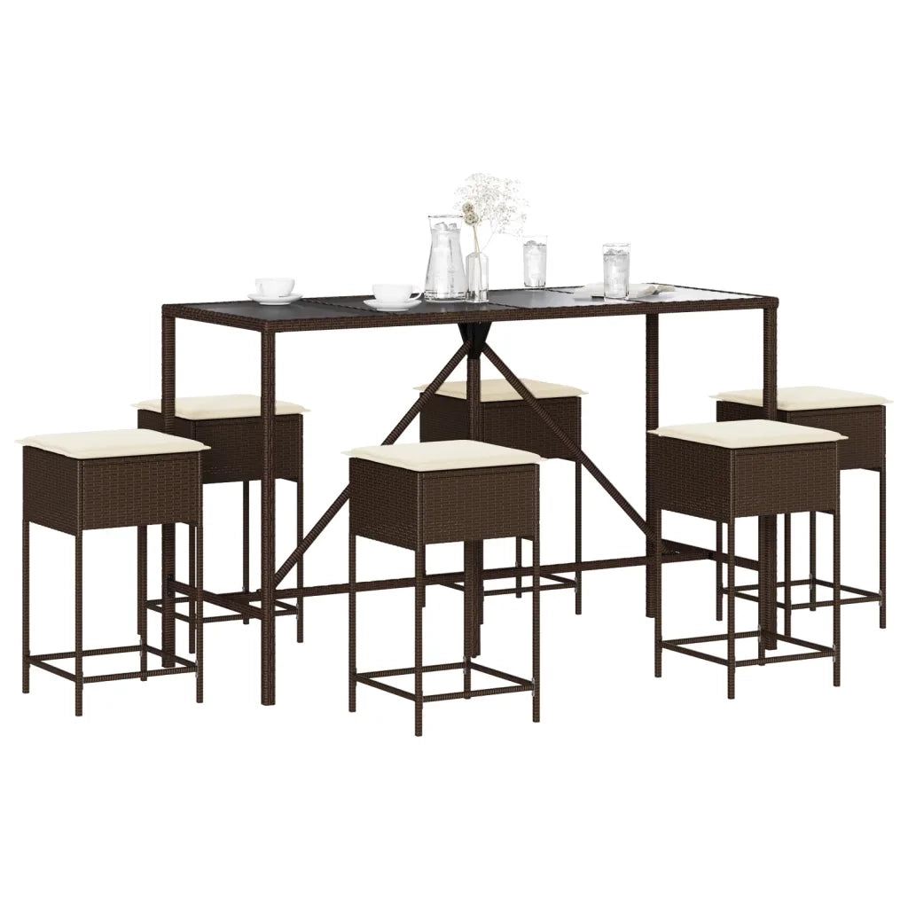 vidaXL Set Bar da Giardino 7 pz con Cuscini in Polyrattan Marrone
