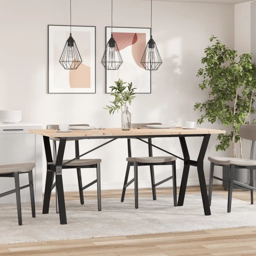 Tavolo da Pranzo Telaio a Y 140x80x75,5 cm Legno Pino e Acciaio