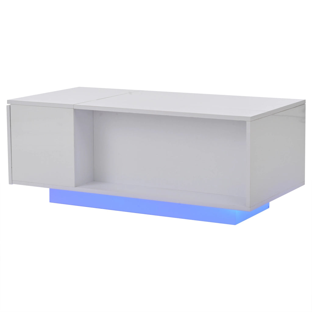 Tavolino da caff¨¨ 100x50x40 cm con piano sollevabile, vano nascosto, cassetto laterale e luce LED Bluetooth, bianco