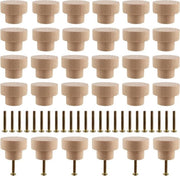 Pomelli in legno per mobili - 30 pezzi - 35 x 25 mm - Maniglia rotonda - Pomo di cassetto - Con viti - Pomi di commoda - Per armadi e cassetti - Per mobili armadio, cassettiera e cameretta dei bambini