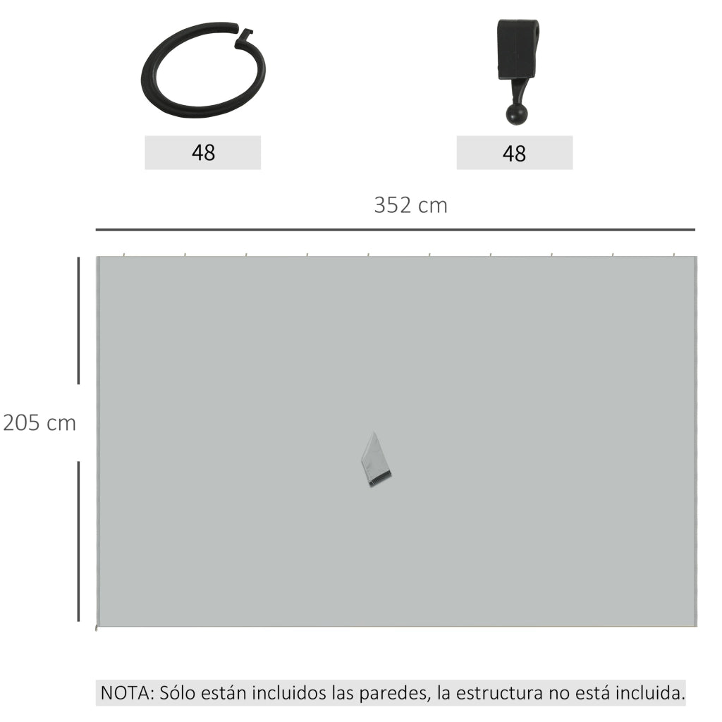 Kit 4 Pannelli Laterali per Pergola 3.5x2 m con Ganchi ¨C zephmum ¨C Grigio Chiaro