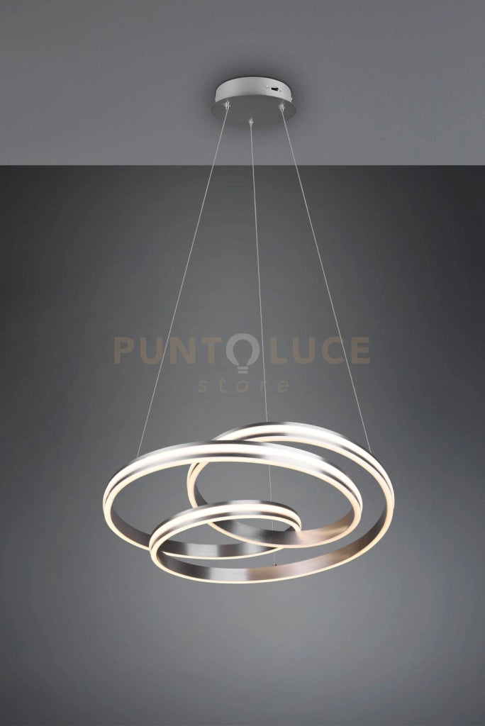 YARA SOSPENSIONE LED 60W 7200lm, 2300+3000+4000K ACCIAIO SATINATO DIMMERABILE CON INTERRUTTORE A PARETE D. 60CM