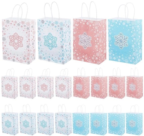 Borse di Natale 32 pezzi - Disegno di Neve - Tema Invernale - Borse da Regalo con Maniglie - Accessori per Feste - Alternativa alle Borse di Plastica