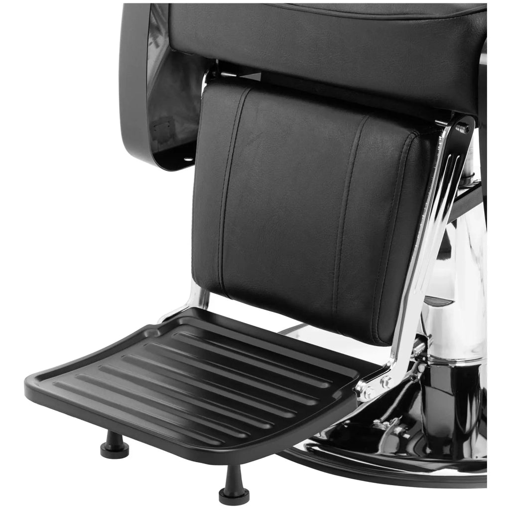 Poltrona da barbiere con poggiapiedi 69 cm 150 kg nero acciaio inox PVC ferro cromato schiuma sintetica nero 14_0008947