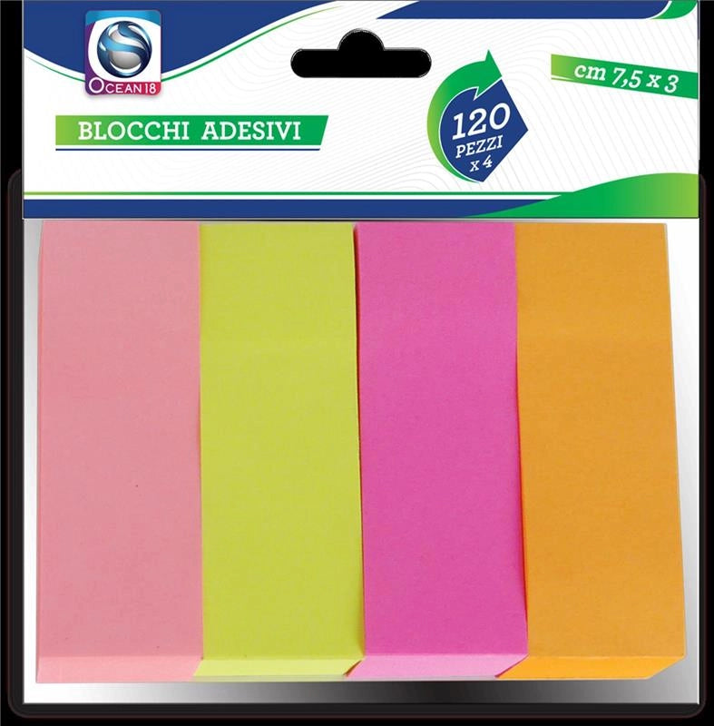 BLOCCHI ADESIVI IN SET DA 4 BLOCCHI DA 120 FOGLI IN FORMATO  7,5 X 3 CM