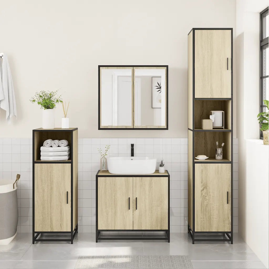 Set Mobili da Bagno 3 pz Rovere Sonoma in Legno Multistrato