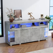 Credenza e madia con LED e ante in vetro temperato, 3 vani contenitore, per soggiorno, in MDF, grigio cemento 140 × 40 × 70 cm