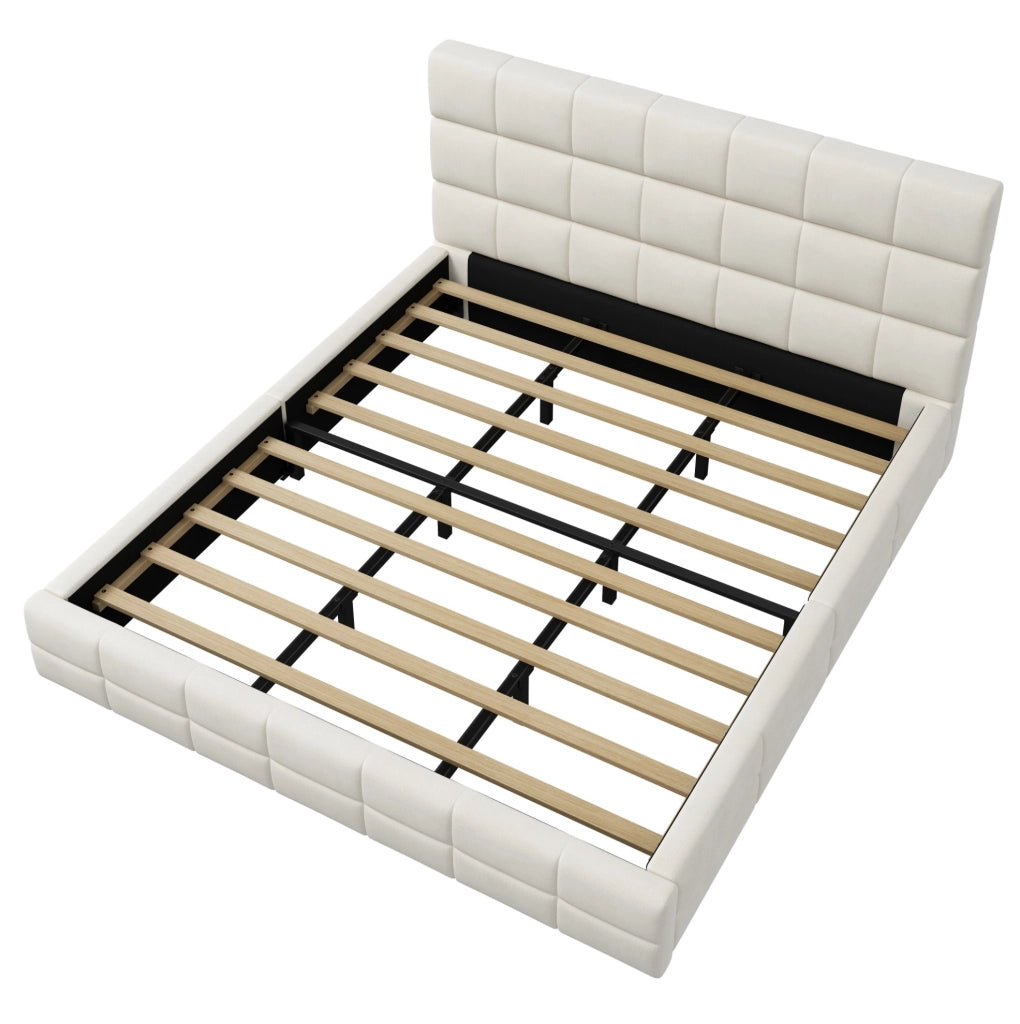 Letto imbottito 180x200 cm con testiera in velluto beige