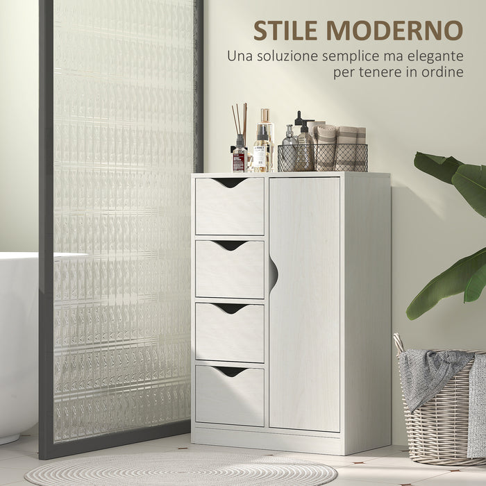 Mobile Bagno con 4 Cassetti e Armadietto 54x29x83 cm Maniglie Ritagliate in Legno Bianco